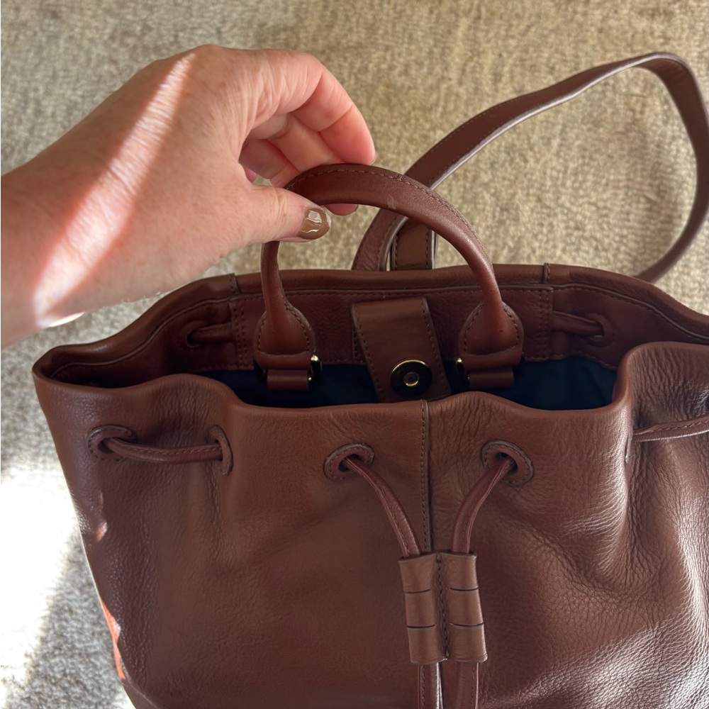Brown Leather Drawstring Backpack - Picture 3 of 3
